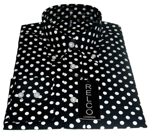Shirt Polka Dot Men's Black Classic Mod Vintage